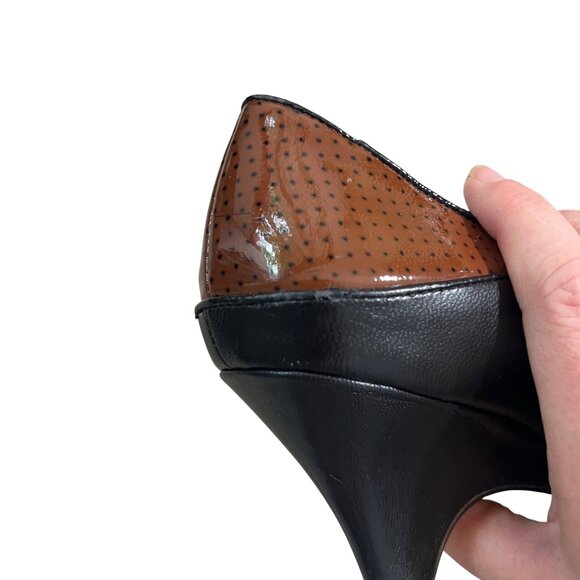 Poetic License heels women's 7 black brown leather bow tie - Picture 3 of 13